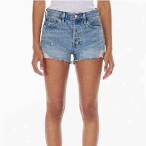 Denim Forum Light Blue Distressed High-Rise Jean Shorts